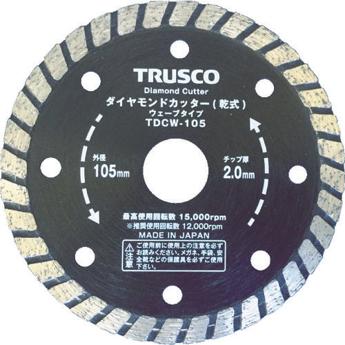 ＴＲＵＳＣＯ　ダイヤモンドカッター　１０５Ｘ２ＴＸ７ＷＸ２０Ｈ　ウェーブ　TDCW-105　1 枚