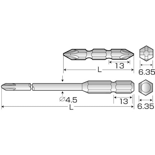 ＴＲＵＳＣＯ　ネジに喰いつくビット２本組　段付　＋２Ｘ１００ｍｍ　ＭＧ付　TKB-D2-100　1 PK