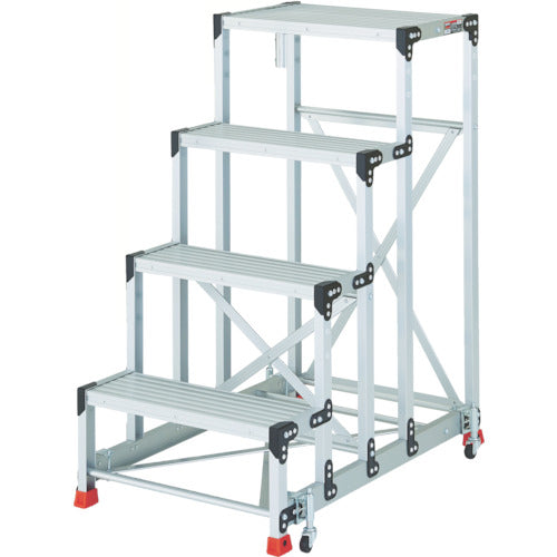 TRUSCO work platform, 4 steps, with spring casters, tabletop height 1.2m, TSF-4612SC2A, 1 unit