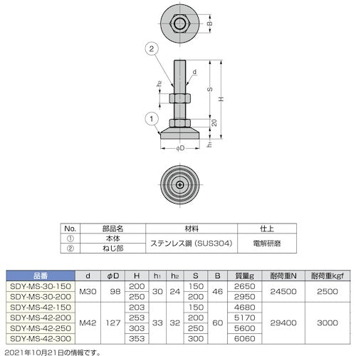 SUGATSUNE (200024363) SDY-MS-42-250 Heavy-duty stainless steel adjuster SDY-MS-42-250 1 piece