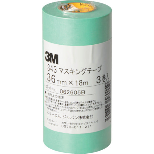 ３Ｍ　マスキングテープ　３４３　３６ｍｍＸ１８ｍ　３巻入り　343 36　1 PK