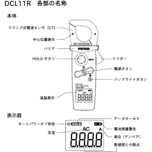 ＳＡＮＷＡ　真の実効値対応ＡＣ専用ミニクランプメータ　DCL11R　1 台