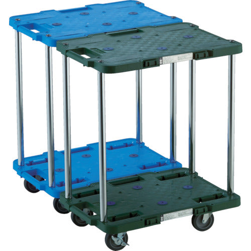 ＴＲＵＳＣＯ　樹脂製台車　ルートバン　２段式　３７０Ｘ５００　４輪自在ストッパー付　青　MPB-502JS-B　1 台