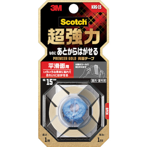 ３Ｍ　スコッチ　超強力なのに！！あとからはがせる両面テープ　プレミアゴールド　１５ｍｍ×１ｍ　KRG-15　1 巻