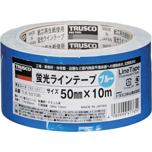 ＴＲＵＳＣＯ　蛍光ラインテープ５０ｍｍｘ１０ｍ　ブルー　TLK-5010B　1 巻