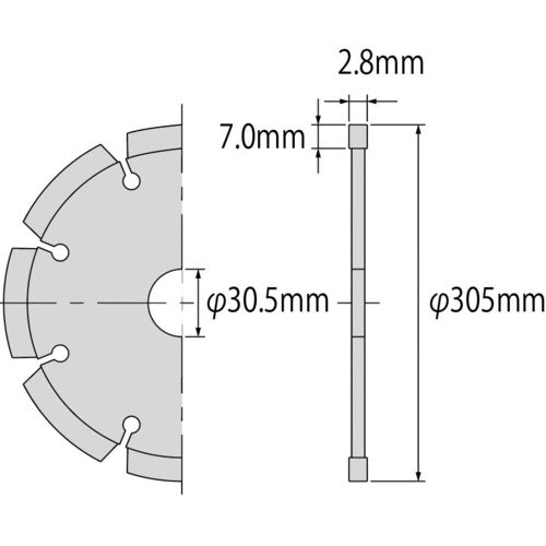 エビ　ダイヤモンドカッター　切っ太郎（乾式）　セグメントタイプ　３０５ｍｍ穴径３０．５ｍｍ　SK305305　1 枚