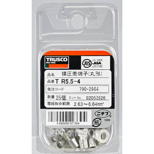 ＴＲＵＳＣＯ　裸圧着端子丸形φ４．３長さ１９．５　（２５個入）　T-R5.5-4　1 PK