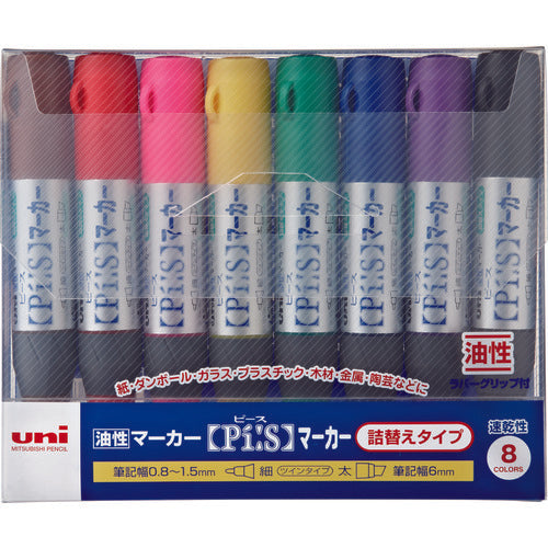 uni Oil-based Peace Twin Marker Fine Round Tip Thick Square Tip 8 Colors PA152TR8C 1 S
