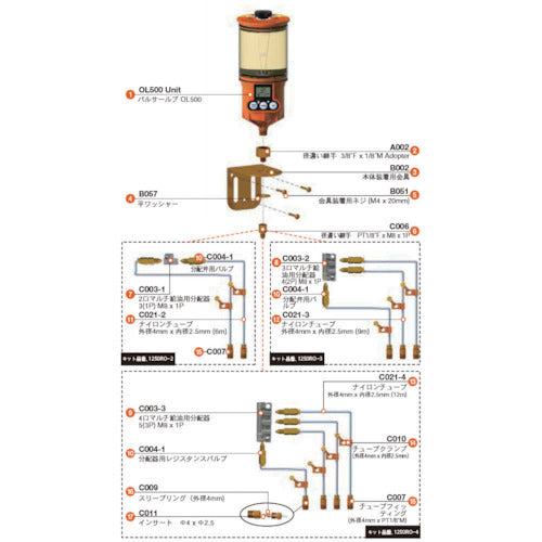 Pulsarlube OL500 Oil Remote Installation Kit (3 locations) 1250RO-3 1 S