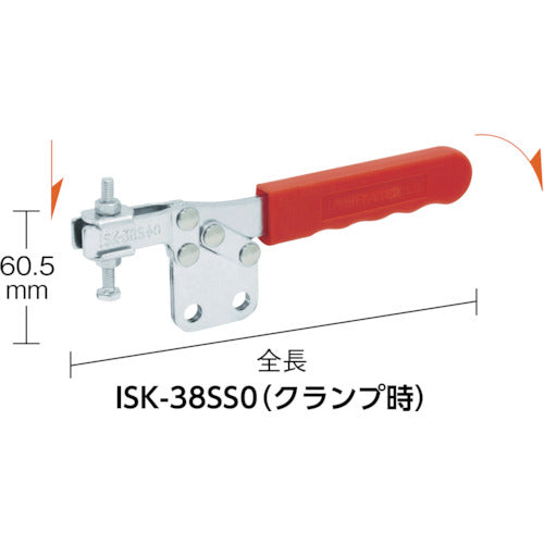 Ikura Downward-pressing toggle clamp, steel, horizontal handle (31210), clamp arm travel angle 65°, straight base, clamping force 5.0 kN, ISK-38DS0, 1 piece