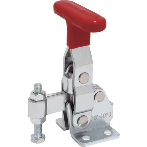 Ikura Downward-pressing toggle clamp, steel, vertical handle (31316), clamp arm travel angle 95°, flange base, clamping force 1.0 kN, ISK-40P0, 1 piece