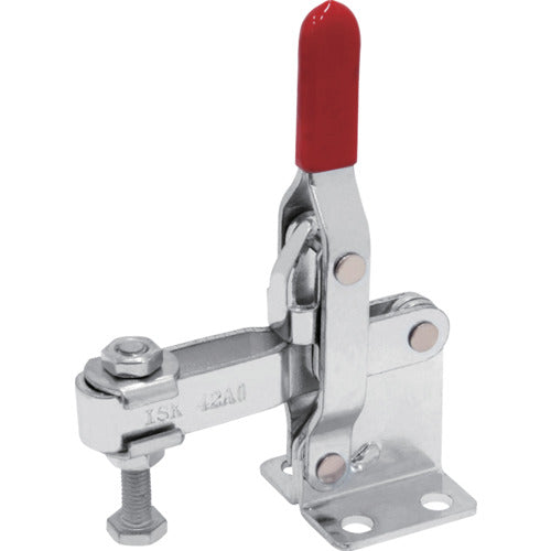 Ikura Downward-pressing toggle clamp, steel, vertical handle (31322), clamp arm travel angle 94°, flange base, clamping force 2.0 kN, total length 142 mm, ISK-42A0, 1 pc