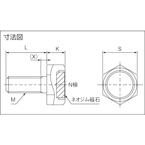 ＴＲＵＳＣＯ　六角ボルト型マグネットホルダー　Ｍ１０ＸＳ２１ＸＬ２０　２０８Ｎ　TNBMG-1020　1 個