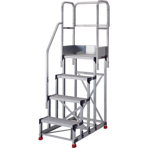TRUSCO work platform, 4 steps, handrail on one side, 900mm high on three sides, TSF-4612TE6, 1 unit