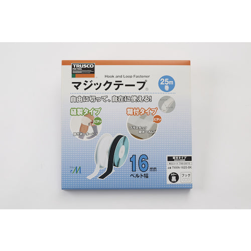 TRUSCO 매직 테이프[[R하]] 접착 부착 A측 16mm×25m 검정 TMAN-1625-BK 1권