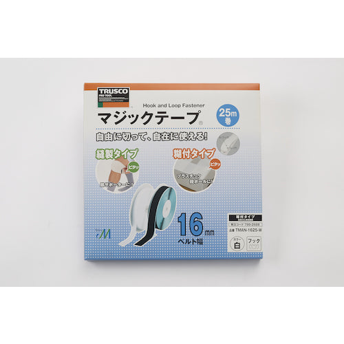 ＴＲＵＳＣＯ　マジックテープ［［Ｒ下］］　糊付Ａ側　１６ｍｍ×２５ｍ　白　TMAN-1625-W　1 巻