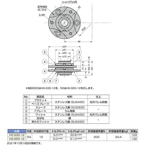 SUGATSUNE (170021976) HG-S30-12 스위블 토크 힌지 HG-S30-12 1 개