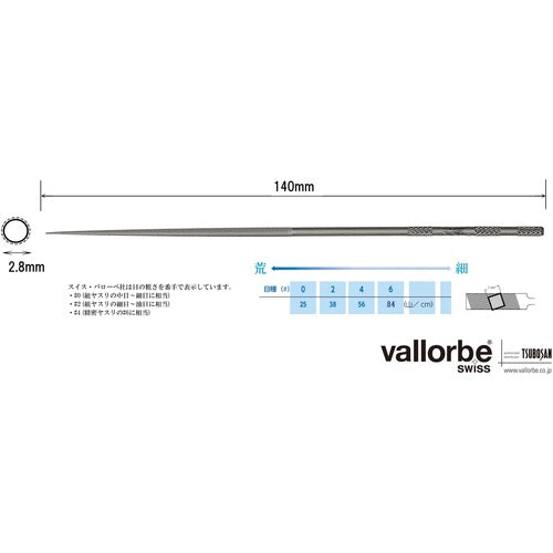 Ｖａｌｌｏｒｂｅ　ニードルヤスリ　丸　１４０ｍｍ　＃０　LA2410-140-0　1 本