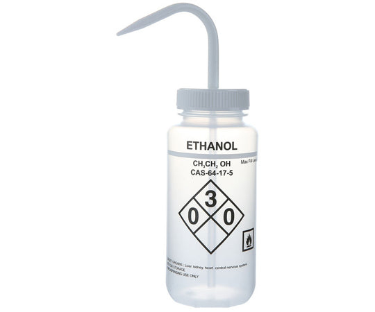 Wash Bottles Safety Labeled Self Venting Wide Mouth 500mL Ethanol Clear/White 1箱（6個入）　120253 1箱(6個入)