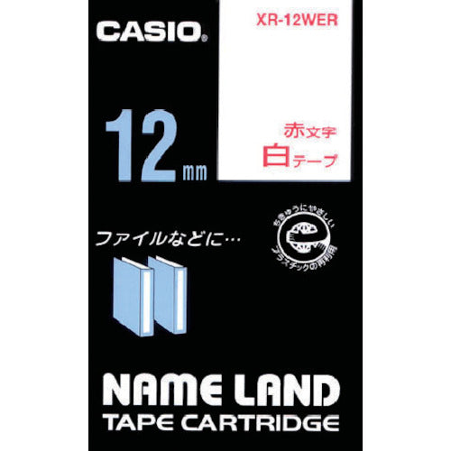 カシオ　ネームランドテープ　１２ｍｍ　白テープ／赤文字　XR-12WER　1 個