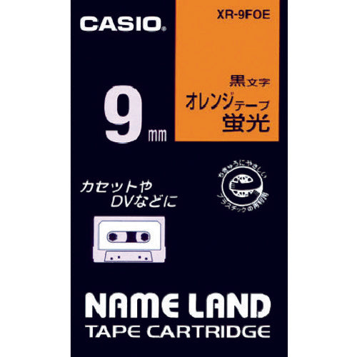 Casio Nameland fluorescent orange tape with black characters 9mm XR-9FOE 1 piece