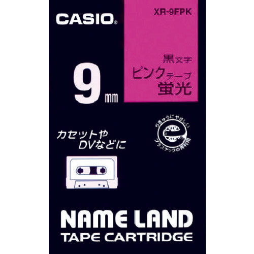 Casio Nameland fluorescent pink tape with black characters 9mm XR-9FPK 1 piece