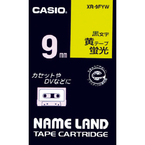 Casio Nameland fluorescent yellow tape with black characters 9mm XR-9FYW 1 unit