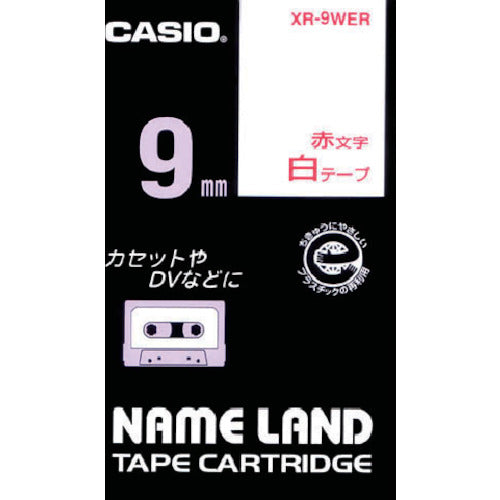 カシオ　ネームランドテープ　９ｍｍ　白テープ／赤文字　XR-9WER　1 個