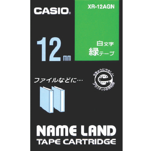 カシオ　ネームランド用緑テープに白文字１２ｍｍ　XR-12AGN　1 個