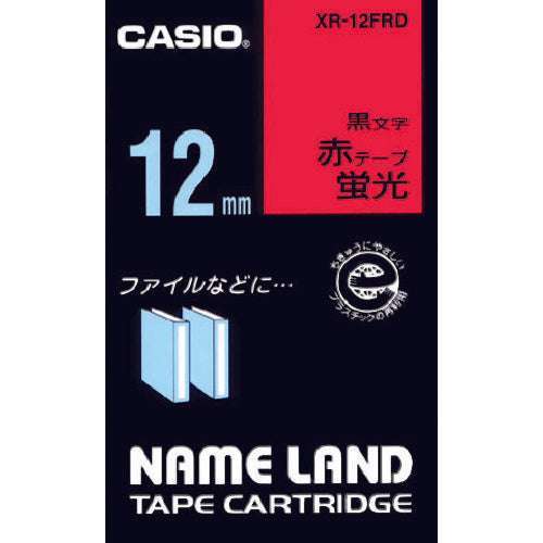 カシオ　ネームランド用蛍光赤色テープに黒文字１２ｍｍ　XR-12FRD　1 個