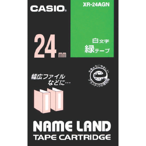 カシオ　ネームランド用緑テープに白文字２４ｍｍ　XR-24AGN　1 個