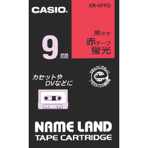 Casio Nameland fluorescent red tape with black characters 9mm XR-9FRD 1 unit