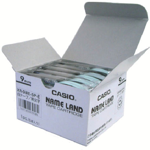 Casio Nameland Standard Tape 5 Rolls 9mm White with Black Letters XR-9WE-5P-E 1 Box
