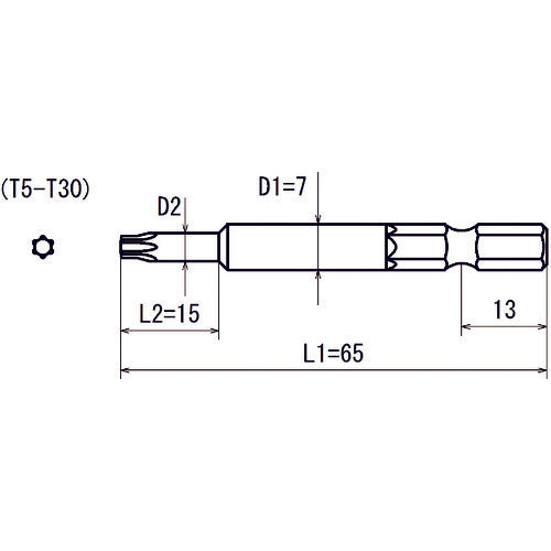 近江　六角６．３５　溝１３差込　へクスウェーブビット　Ｔ２５　全長６５　段付φ５．５ｘ１５　V21T-T25-65-5.5　10 本