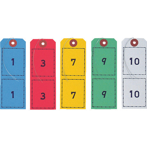 OP sequential numbered shipping tags, blue, red, yellow, green, and white, 100 pieces each, BF-105, 1 box