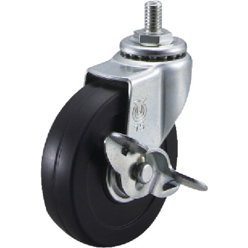 YUEI Screw-in type Swivel Caster Rubber Wheel diameter 75mm With stopper E type ET-S type Screw size W3/8 x 14 Number of threads 16 ET-75RHS-W3/8-14 1 piece