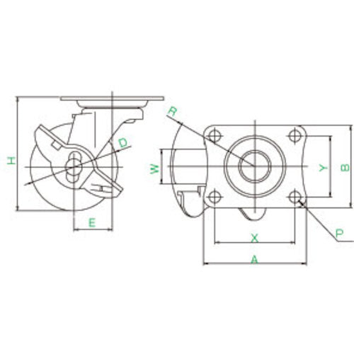YUEI Plate-type Swivel Caster Nylon Wheel Diameter 50mm with Stopper L-type LG-S Model Mounting Dimensions 46 x 35 LG-50NS 1 pc