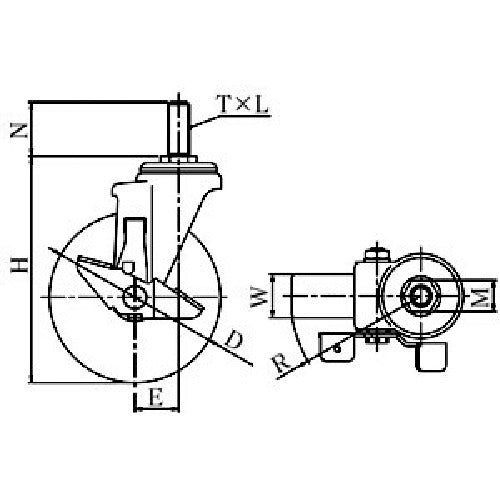 YUEI Screw-in type Swivel Caster Rubber Wheel diameter 125mm With stopper J type SJT-S type Screw size M20 x 40 Pitch 2.5 SJT-125WS-M20-40 1 piece