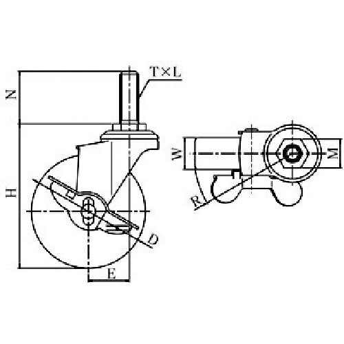 ユーエイ　ねじ込み式　自在　ステンレスキャスター　ナイロン　車輪径７５ｍｍ　ストッパー付き　Ｅタイプ　ＳＵＳ−ＥＴ−Ｓ型　ネジ寸法Ｍ１２×３５ピッチ１．７５　SUS-ET-75NS-M12-35　1 個