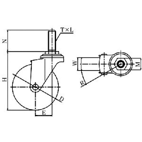 ユーエイ　ねじ込み式　自在　ステンレスキャスター　ウレタン　車輪径７５ｍｍ　　Ｅタイプ　ＳＵＳ−ＥＴ型　ネジ寸法Ｍ１２×３５ピッチ１．７５　SUS-ET-75UR-M12-35　1 個