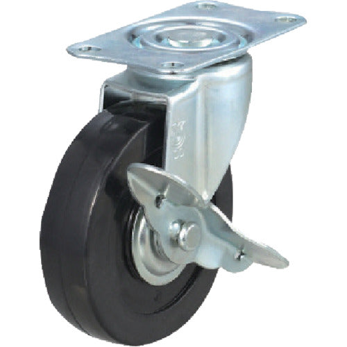 유에이 플레이트식 자재 스테인리스 캐스터 고무 바퀴 지름 100mm 스토퍼 부착 E타입