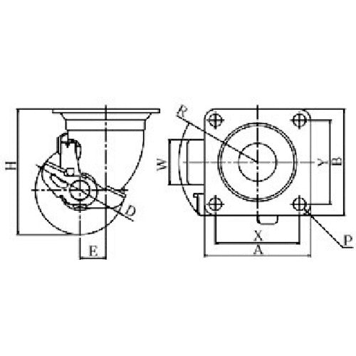 YUEI Plate-type Swivel Low-floor Caster, Reinforced Nylon, Wheel Diameter 50mm, With Stopper, H-type, HG-S Type, Mounting Dimensions 54 x 36, HG-50GNBS(P54-36) 1 pc