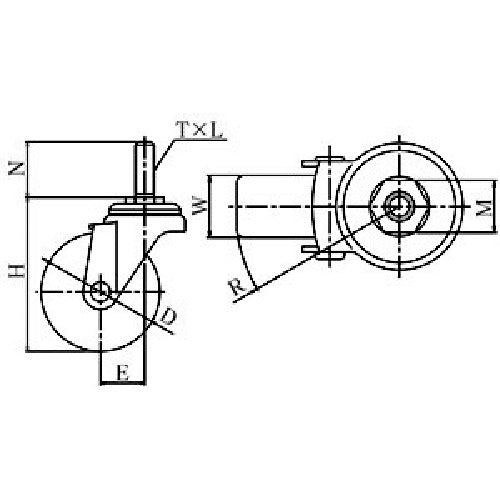 ユーエイ　ねじ込み式　自在　キャスター　ウレタン　車輪径５０ｍｍ　　Ｓタイプ　ＳＴ型　ネジ寸法Ｍ１２×３５ピッチ１．７５　ST-50UR-M12-35　1 個