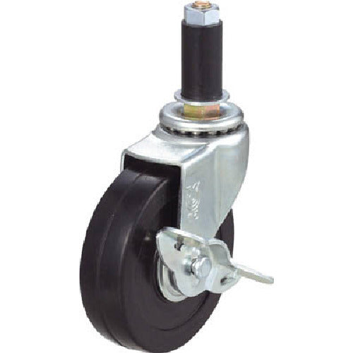 YUEI Insertable Caster, Rubber, Wheel Diameter 50mm, with Stopper, L Type, LTF-S Type, Pipe Diameter 24, LTF-50RS-24P, 1 pc