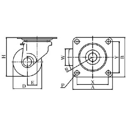 YUEI Plate-type Swivel Low-floor Caster Phenol Wheel diameter 75mm H-type CAL-HG type Mounting dimensions 71x71 CAL-HG-75PB 1 pc