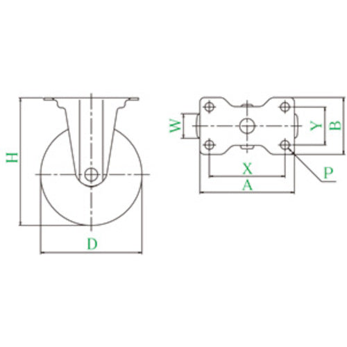 유에이 플레이트 식 고정 캐스터 엘라스토머 바퀴 직경 65mm SILENT 타입 ER형 설치 치수 56×28 ER-65ELSB(H83) 1개