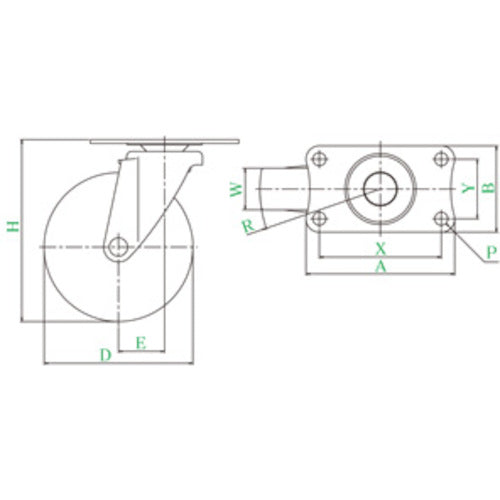 유에이 플레이트식 자재 캐스터 엘라스토머 바퀴 직경 100mm SILENT 타입 SFHG형 설치 치수 82×40 SFHG-100SEL 1개