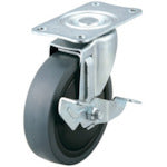 유에이 플레이트식 자재 캐스터 엘라스토머 바퀴 지름 100mm 스토퍼 부착 SILENT 타입 SFHG-DS형 설치 치수 82×40 SFHG-100SELDS 1개