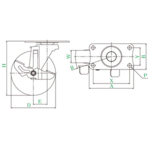 유에이 플레이트식 자재 캐스터 엘라스토머 바퀴 지름 100mm 스토퍼 부착 SILENT 타입 SFHG-DS형 설치 치수 82×40 SFHG-100SELDS 1개