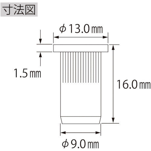 새우 널링 너트 미니팩(평두・스틸제) 판두께 3.5 M6×1.0(10개입) NSD6MRPS 1 PK